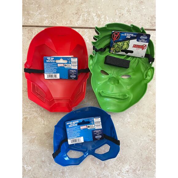 CHILD 3 MARVEL CAPTAIN AMERICA HULK IRON MAN FACE MASKS COSTUME NEW FLAWS - Picture 5 of 5